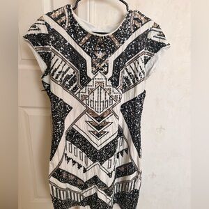 Express Black and White Geometric Sequin Dress